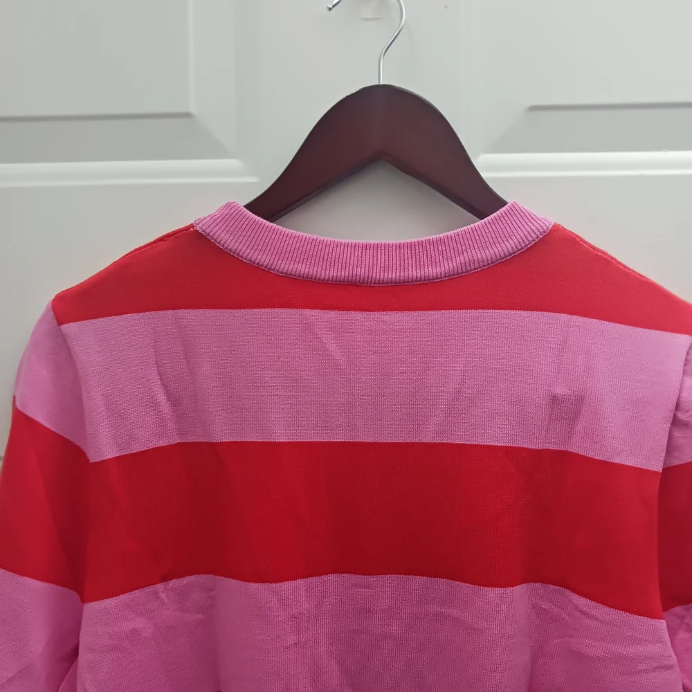 Vibrant Red and Pink Striped Women's Sweater - Picture 6 of 8